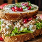 ['Juicy chicken salad sandwich with lettuce on sliced bread.', 'Close-up view of a delicious chicken salad sandwich, showcasing its ingredients.', 'Side view of a vibrant chicken salad sandwich filled with chopped chicken and vegetables.', 'Freshly made chicken salad sandwich with a perfect layer of lettuce on bread.']