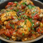 ['Close-up of a hearty serving of Instant Pot Chicken Cacciatore, featuring chicken thighs and vibrant vegetables.', 'Side view of succulent Instant Pot Chicken Cacciatore, showcasing juicy chicken and rich tomato sauce.', 'Detailed shot of Instant Pot Chicken Cacciatore with colorful bell peppers and herbs mixed in.', 'Close-up of a delicious bowl of Instant Pot Chicken Cacciatore, with steam rising from it.']