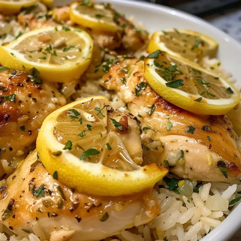 ['Close-up view of a one-pan lemon-herb chicken and rice dish, showcasing juicy chicken pieces and fluffy rice.', 'Side view of a vibrant lemon-herb chicken and rice bake, featuring garnished lemon slices and herbs.', 'Juicy chicken and rice in a pan, highlighted with fresh lemon and herb seasonings for a zesty appearance.', 'Appetizing one-pan lemon and herb chicken with rice, emphasizing golden rice and succulent chicken chunks.']