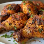 Close-up of juicy Air Fryer Smoky Chicken garnished with herbs.