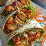 Close-up view of a Buffalo Chicken Wrap with visible ingredients.
