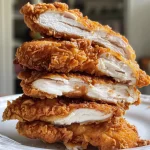 Close-up of crispy chicken tenders with a golden-brown coating.
