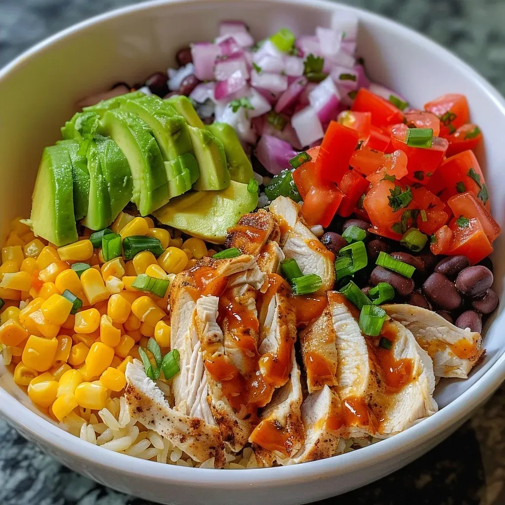 Side view of a delicious Crock Pot Chicken Burrito Bowl, showcasing layers of chicken, cheese, and avocado.