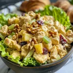 Close-up of a vibrant bowl of Curry Chicken Salad with fresh ingredients.
