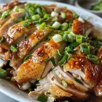 Close-up view of steaming Dak Gomtang in a bowl, showcasing tender chicken and garnished with scallions.