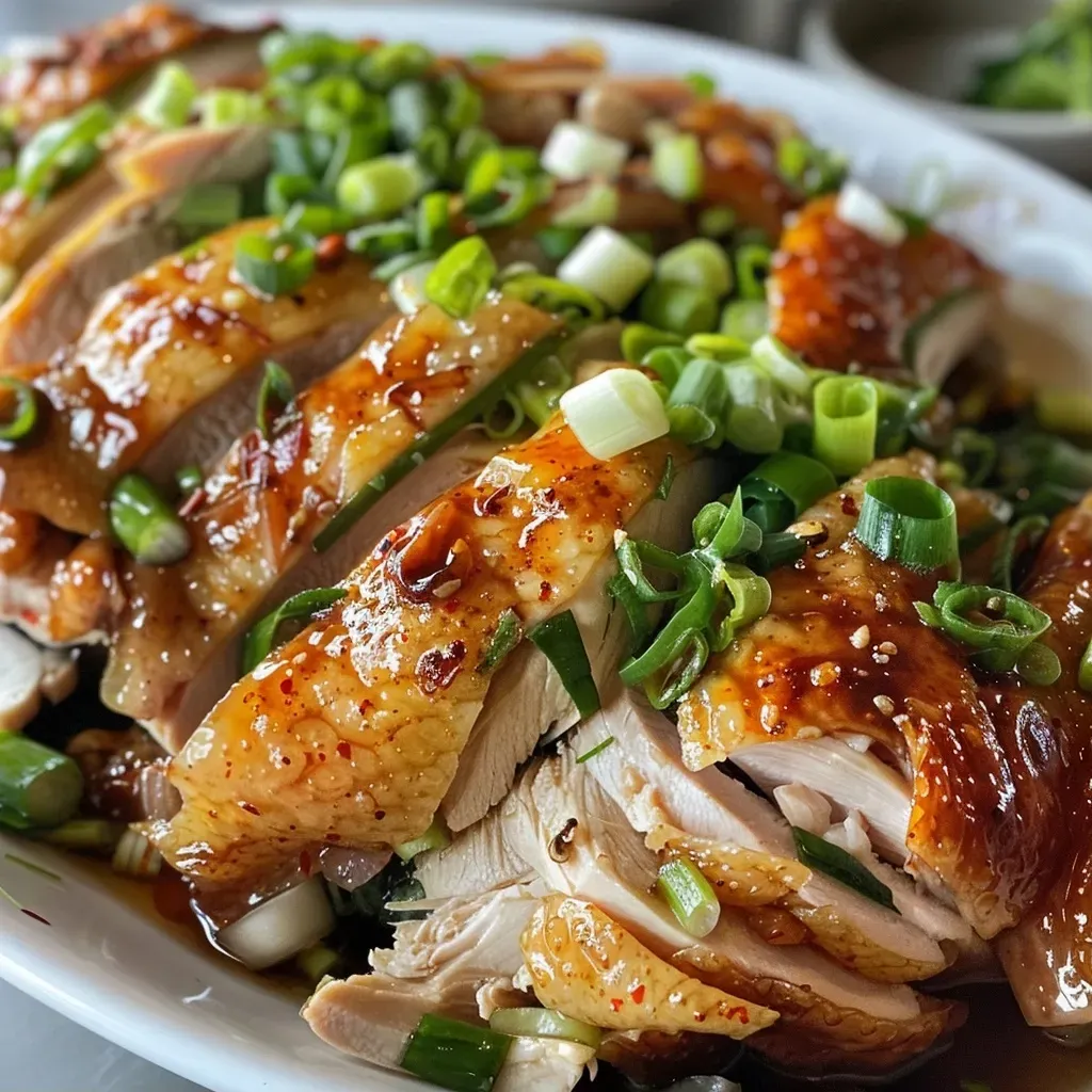 Close-up view of steaming Dak Gomtang in a bowl, showcasing tender chicken and garnished with scallions.