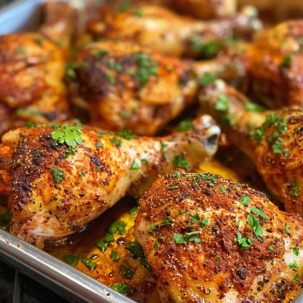 Side view of a succulent chicken breast cooked to perfection, garnished with fresh parsley.